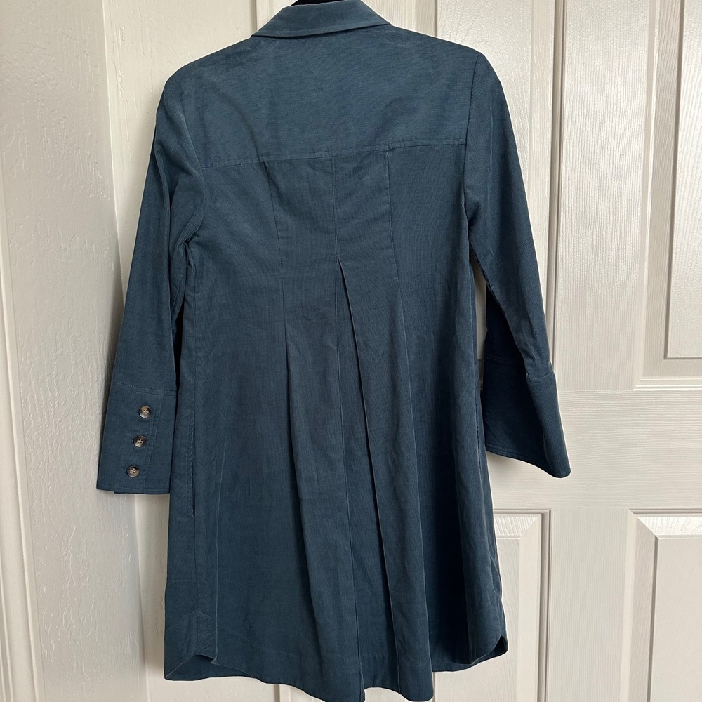 Finley Corduroy Button-Down Shirt Dress Tunic Blue XS‎ Made in USA - Picture 4 of 8